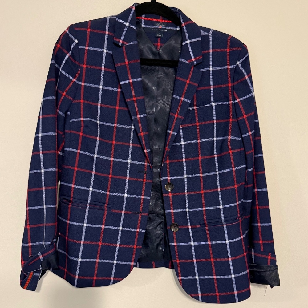 Tommy Hilfiger Navy Women's Blazer - Red/White Plaid